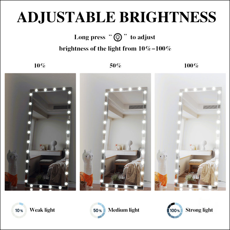 Hokku Designs Hollywood LED Full Body Mirror With Lights Extra Large Full Length Vanity Mirror With 3 Color Mode Lights Wayfair